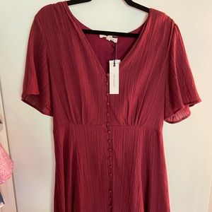 Burgundy Midi Button Down Dress 8/10